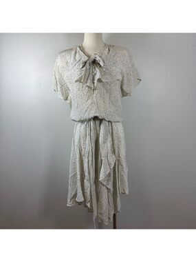 Vintage Debora Kuchme Silk Polka Dots Asymmetrical White Black Dress S-M